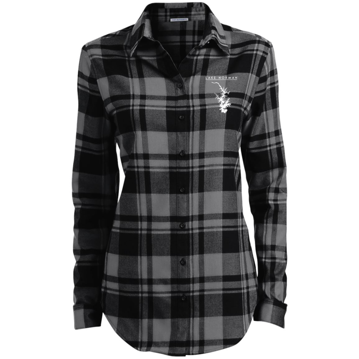 Lake Norman Embroidered Ladies' Plaid Flannel Tunic - Houseboat Kings