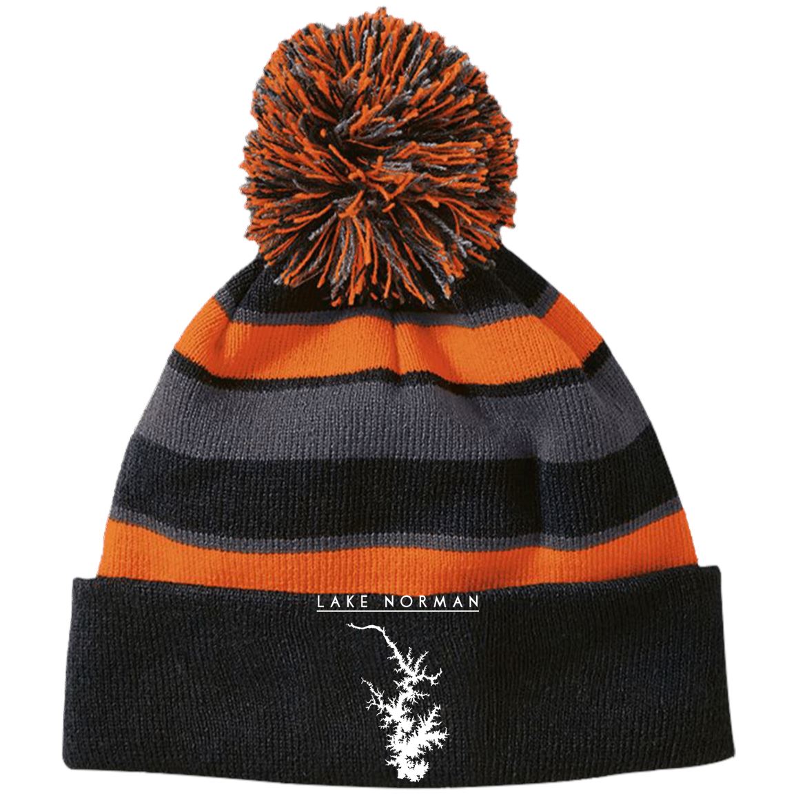 Lake Norman Embroidered Striped Beanie with Pom - Houseboat Kings