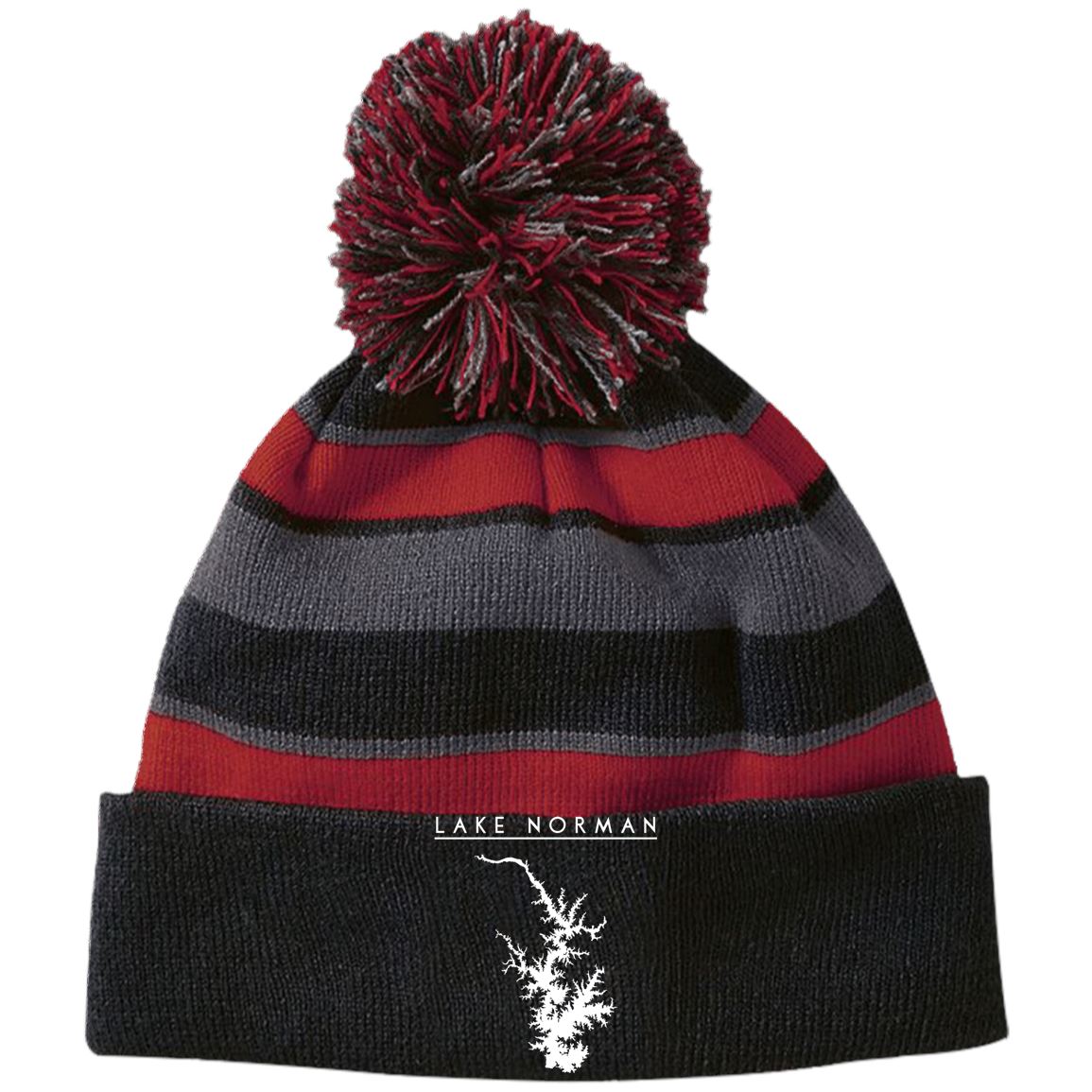 Lake Norman Embroidered Striped Beanie with Pom - Houseboat Kings