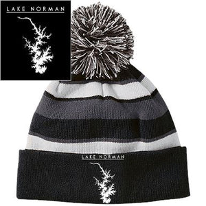 Lake Norman Embroidered Striped Beanie with Pom - Houseboat Kings