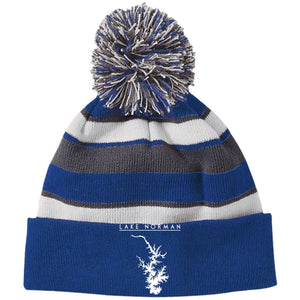 Lake Norman Embroidered Striped Beanie with Pom - Houseboat Kings