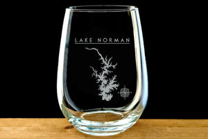 Lake Norman laser Etched Stemless Wine Glass - Houseboat Kings