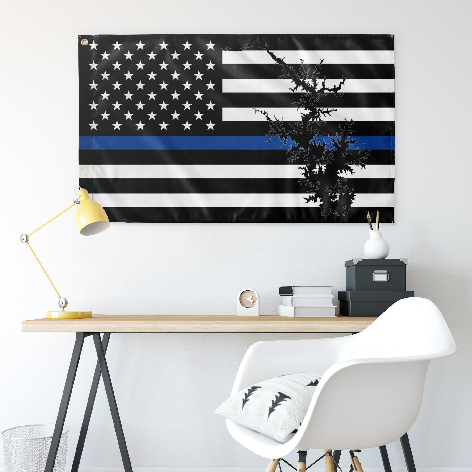 Lake Norman Thin Blue Line American Boat Flag Wall Art 