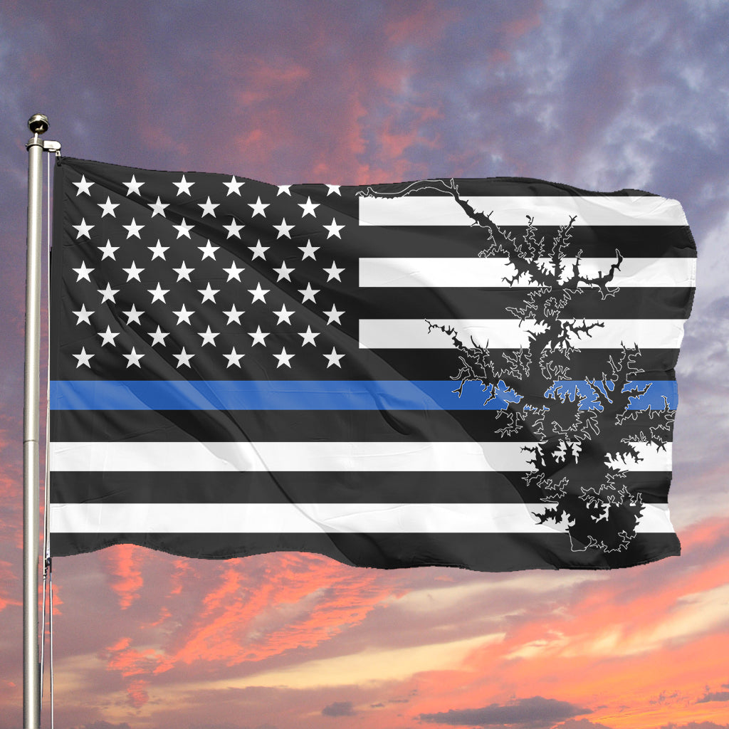 Lake Norman Thin Blue Line American Boat Flag Wall Art Single Sided - 36"x60" 