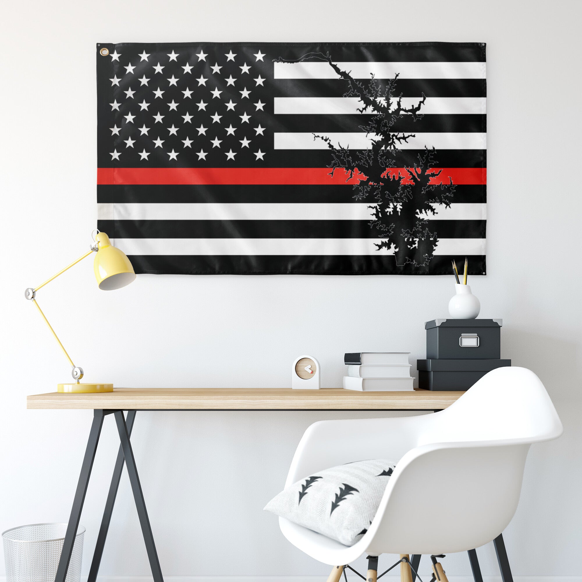 Lake Norman Thin Red Line American Boat Flag Wall Art 