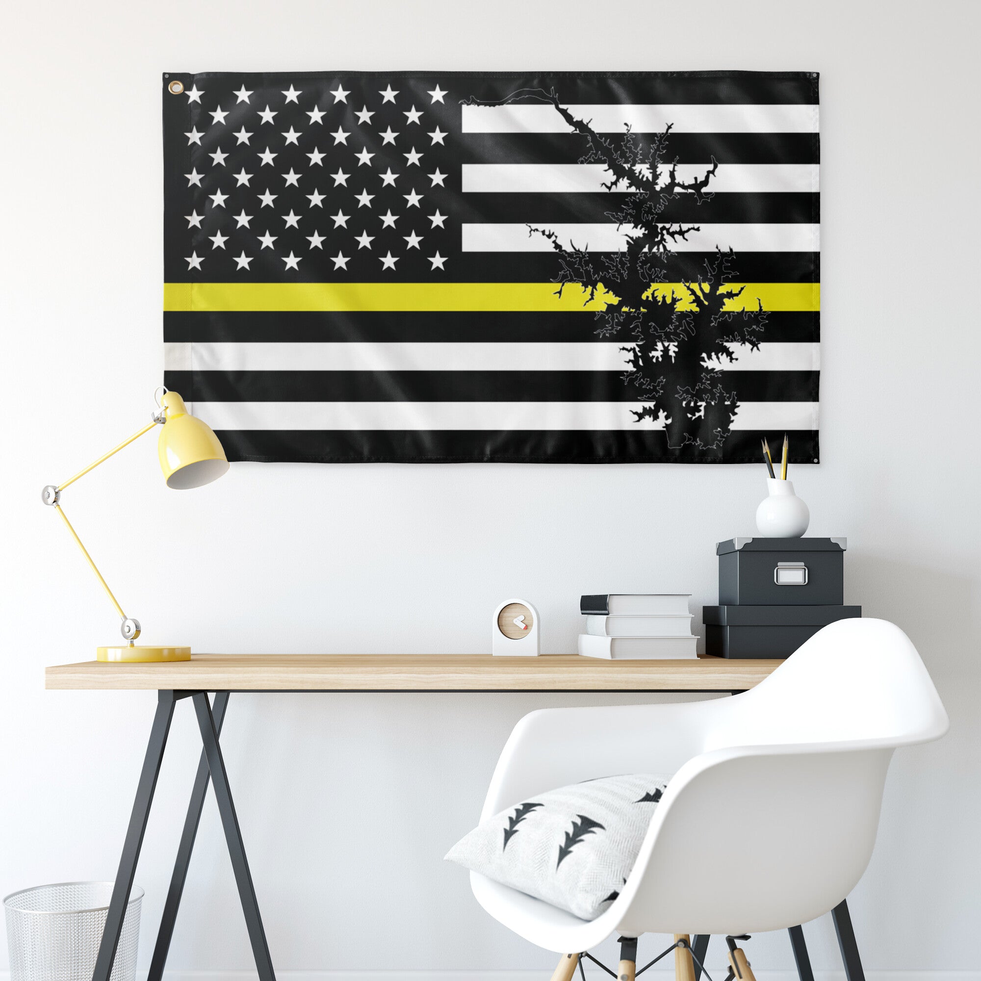 Lake Norman Thin Yellow Line American Boat Flag Wall Art 