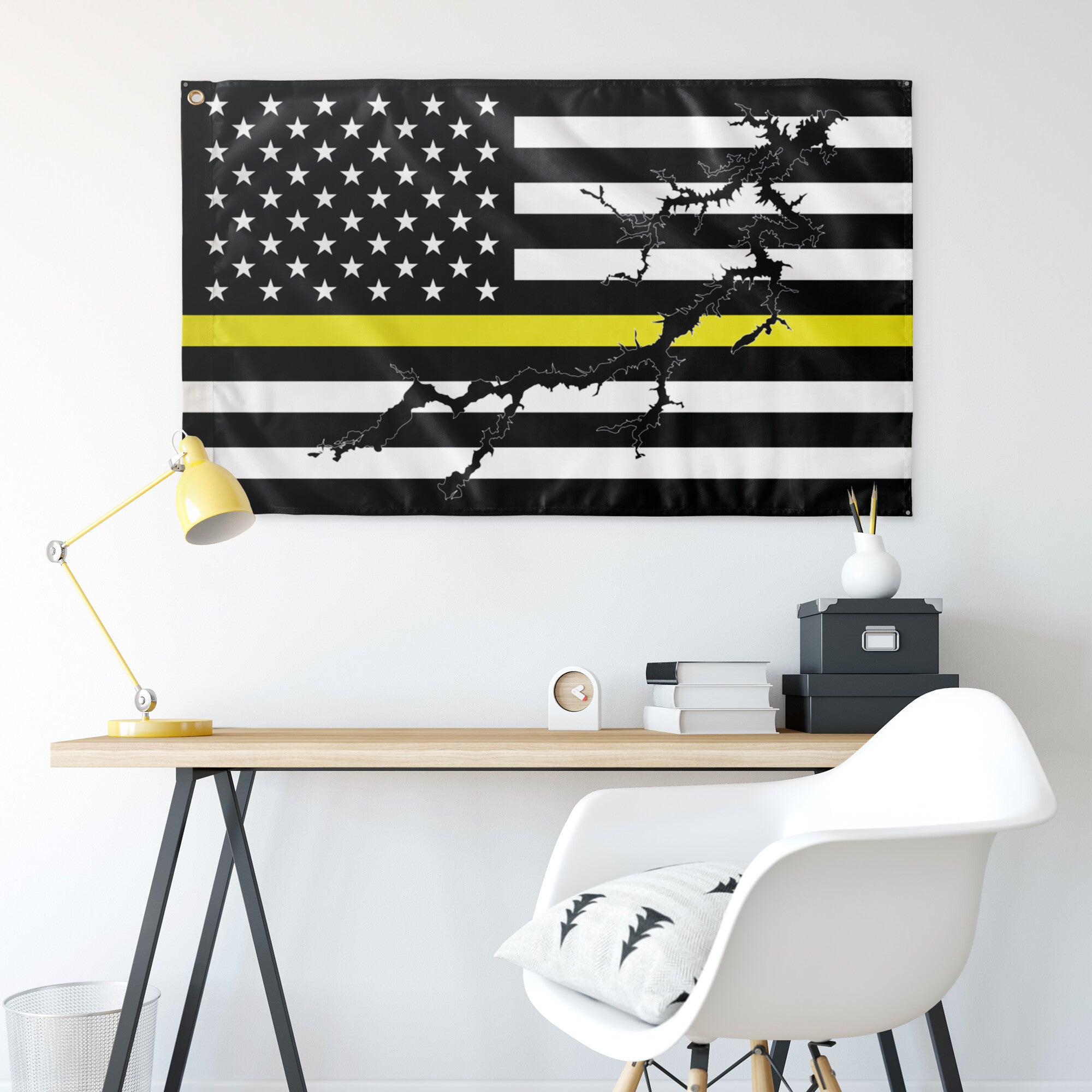 Lake Oconee Thin Yellow Line American Boat Flag Wall Art 