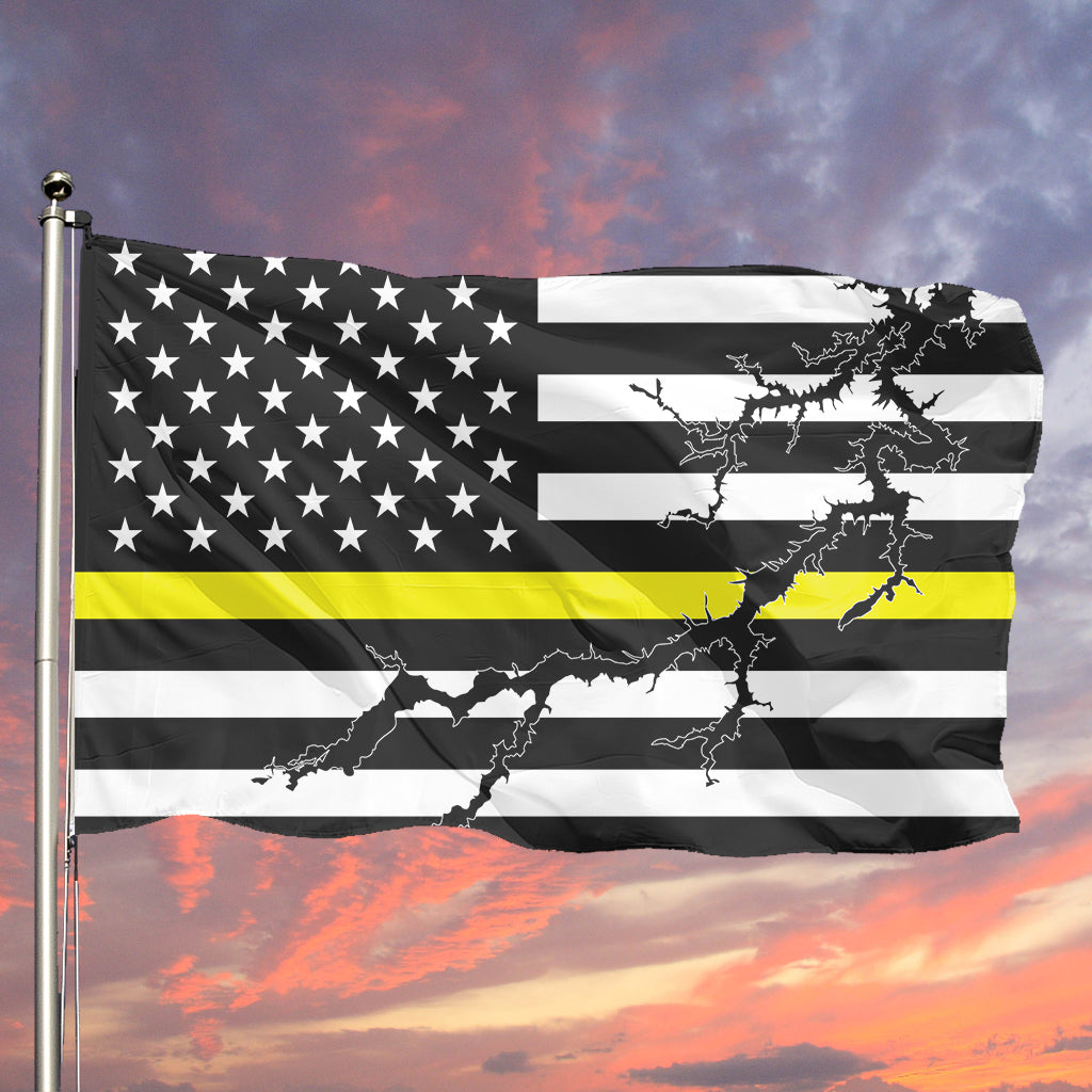 Lake Oconee Thin Yellow Line American Boat Flag Wall Art Single Sided - 36"x60" 