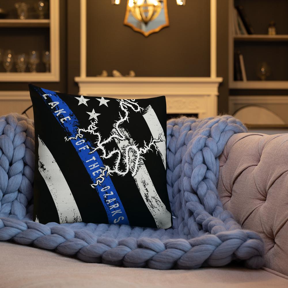 Lake Of The Ozarks American Flag | Thin Blue Line | Premium Pillow Case w/ stuffing - Houseboat Kings