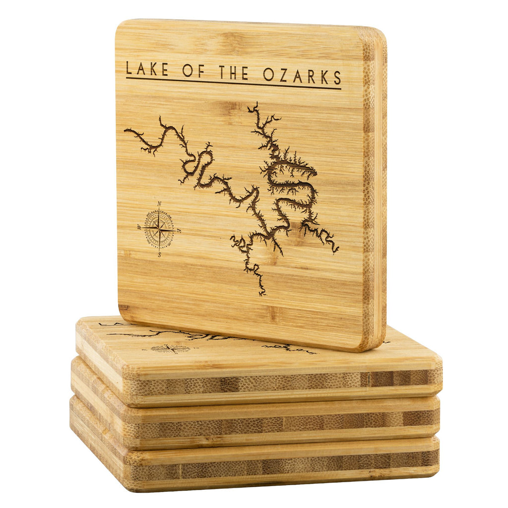 Lake Of The Ozarks BAMBOO COASTER | Laser Etched | 4-Pack | Lake Gift - Houseboat Kings