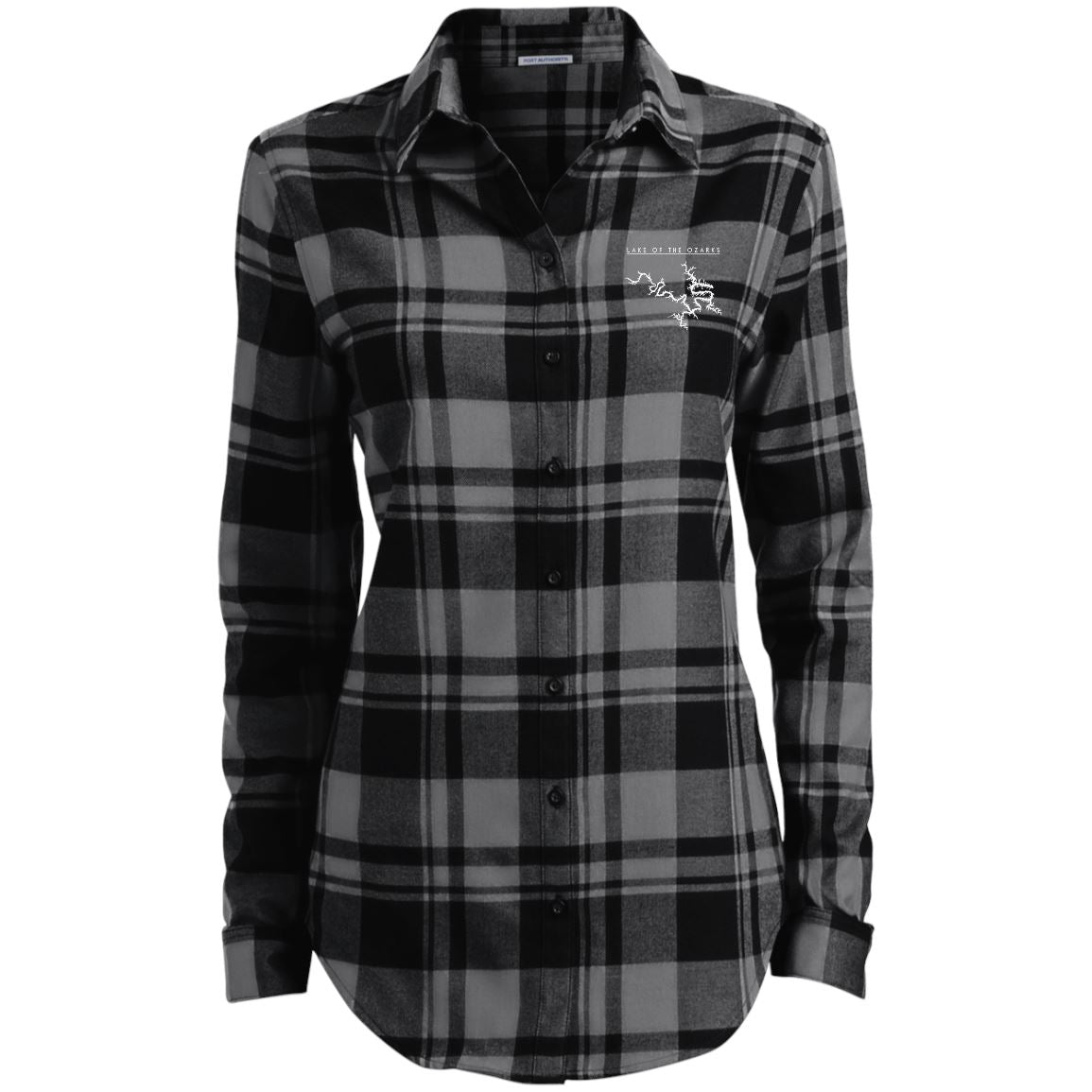 Lake Of The Ozarks Embroidered Ladies' Plaid Flannel Tunic - Houseboat Kings