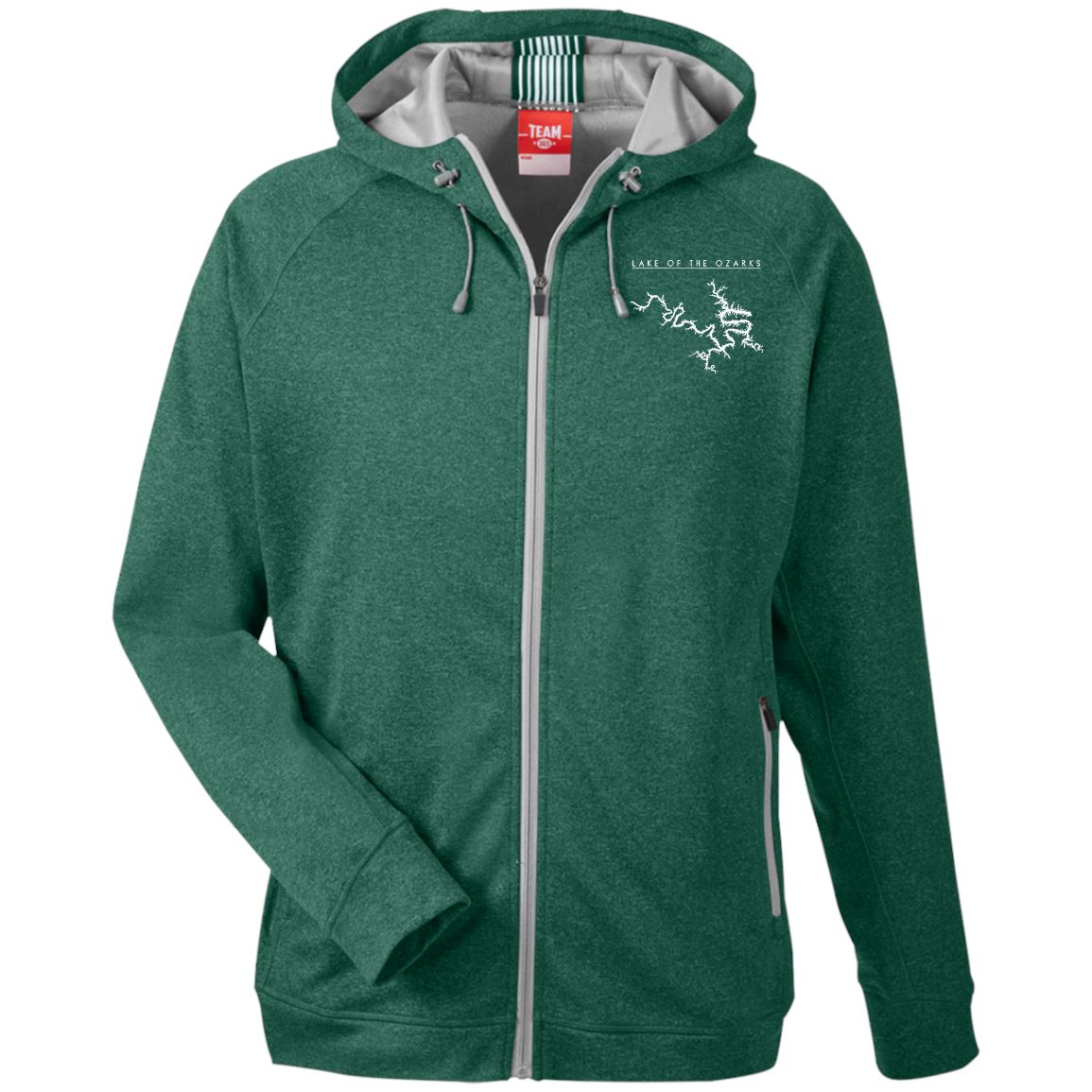 Lake Of The Ozarks Embroidered Men's Heathered Performance Hooded  Fleece Jacket - Houseboat Kings