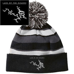 Lake Of The Ozarks Embroidered Striped Beanie with Pom - Houseboat Kings