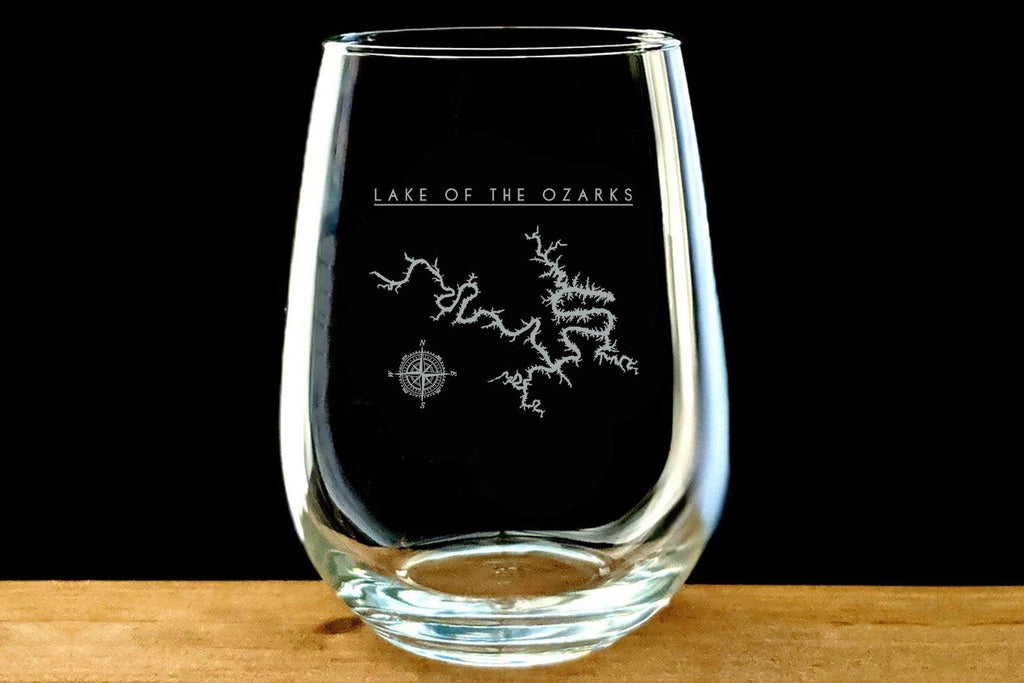 Lake Of The Ozarks laser Etched Stemless Wine Glass - Houseboat Kings