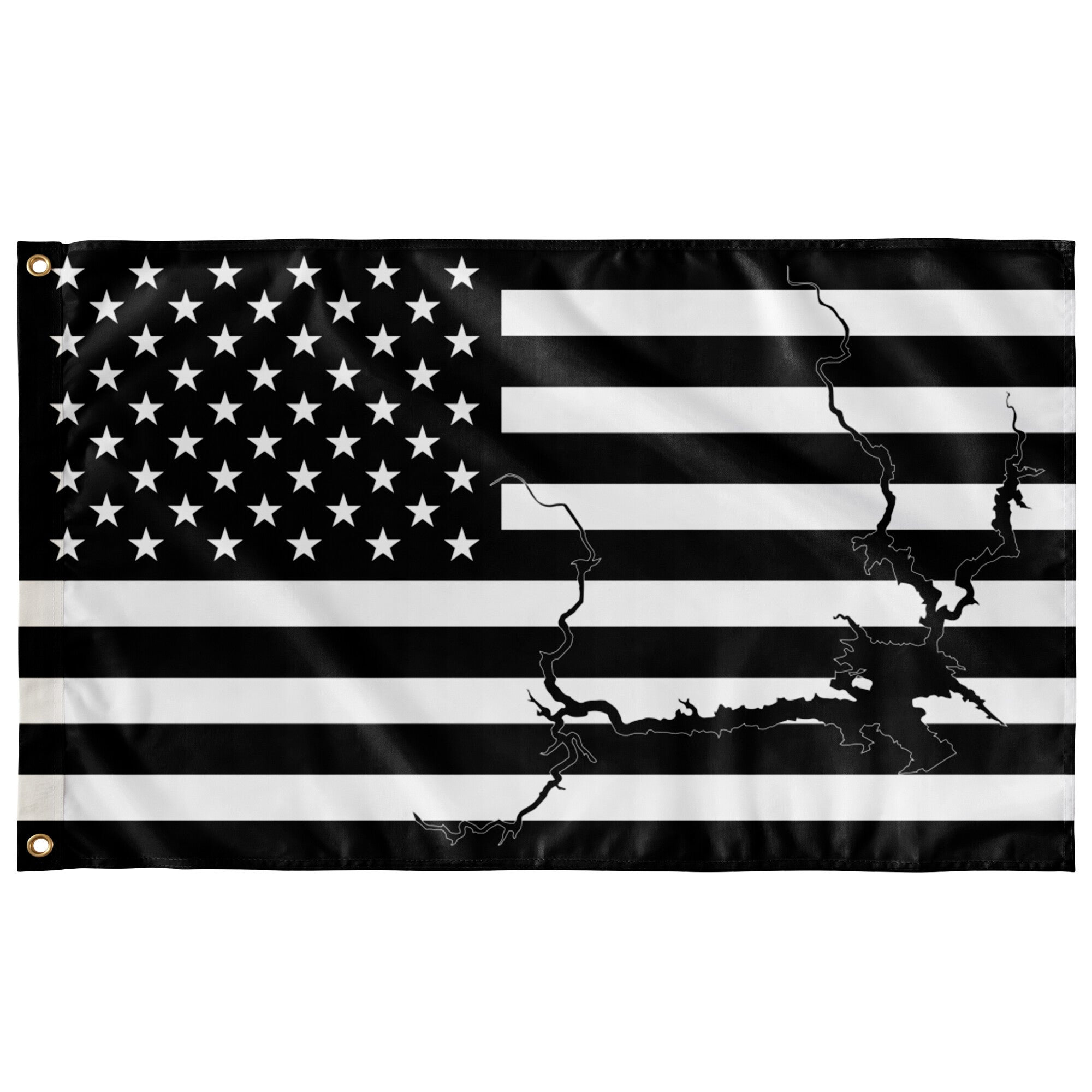 Lake Oroville Black & White American Boat Flag Wall Art 