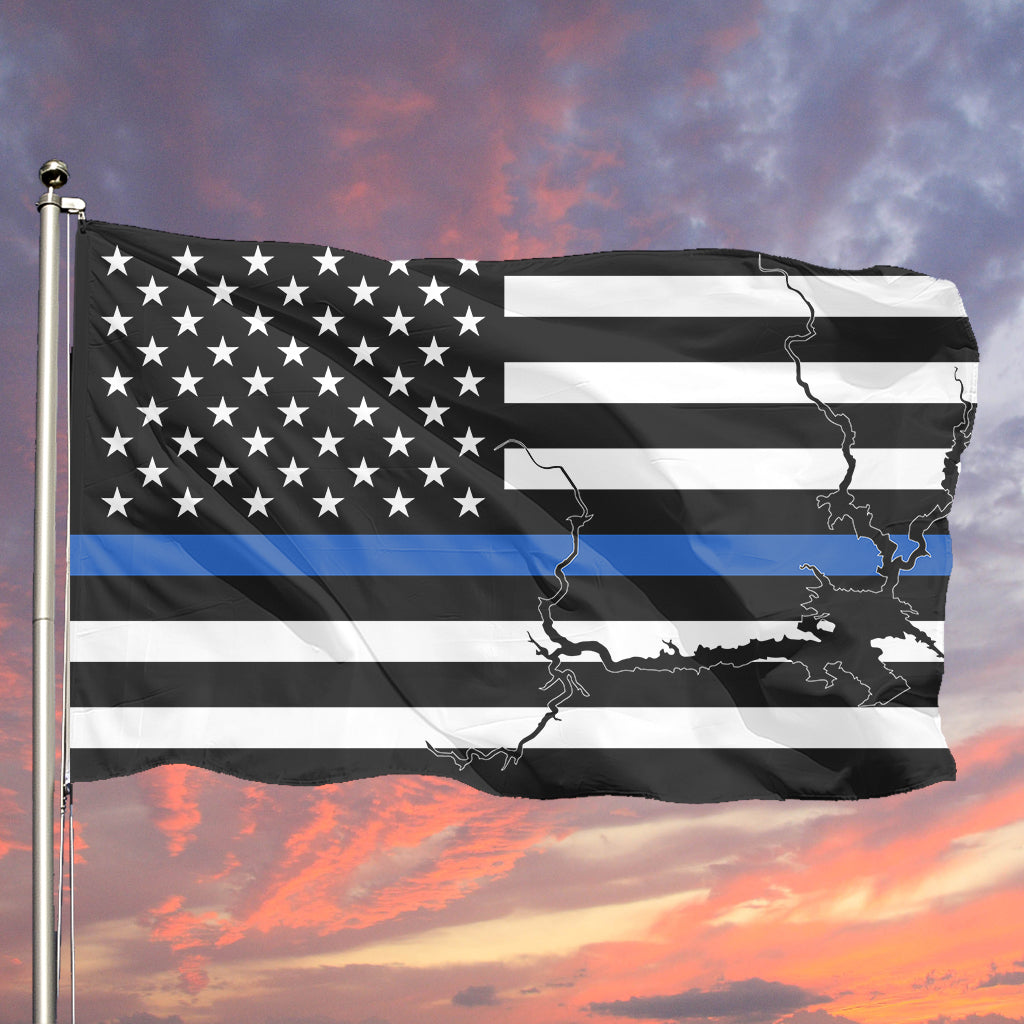 Lake Oroville Thin Blue Line American Boat Flag Wall Art Single Sided - 36"x60" 