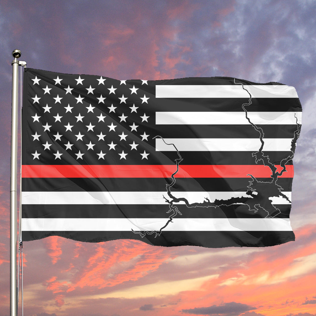 Lake Oroville Thin Red Line American Boat Flag Wall Art Single Sided - 36"x60" 