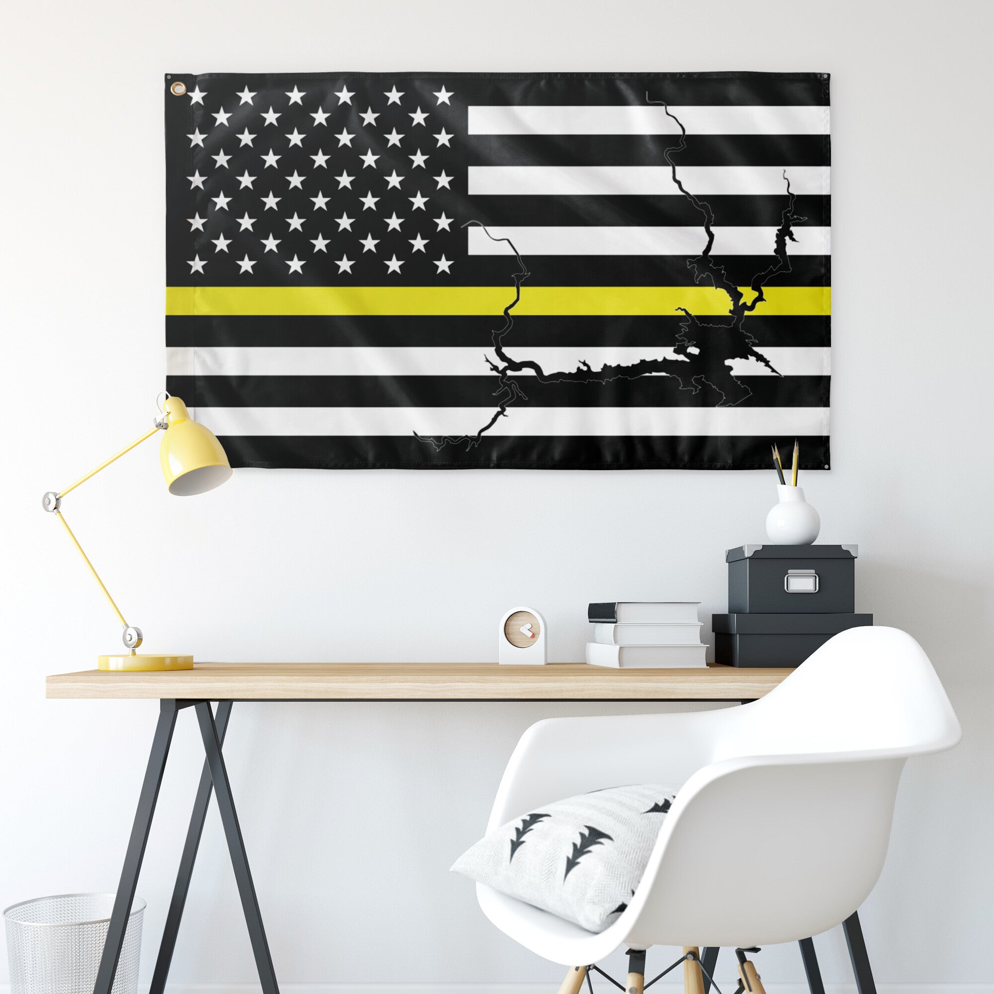 Lake Oroville Thin Yellow Line American Boat Flag Wall Art 