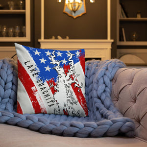Lake Ouachita American Flag | Premium Pillow Case w/ stuffing - Houseboat Kings