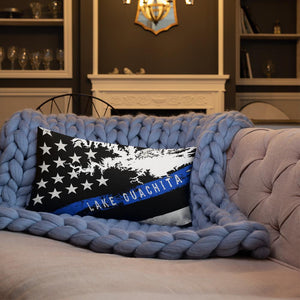 Lake Ouachita American Flag | Thin Blue Line | Premium Pillow Case w/ stuffing - Houseboat Kings