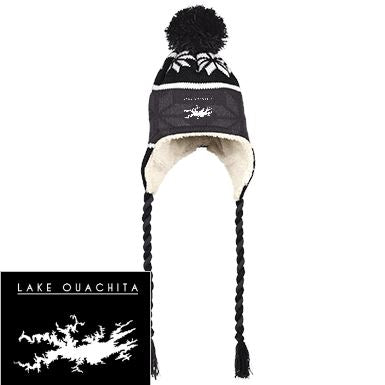 Lake Ouachita Embroidered Peruvian Hat with Ear Flaps and Braids - Houseboat Kings