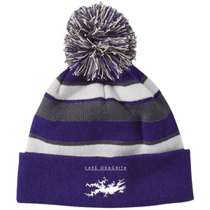 Lake Ouachita Embroidered Striped Beanie with Pom - Houseboat Kings