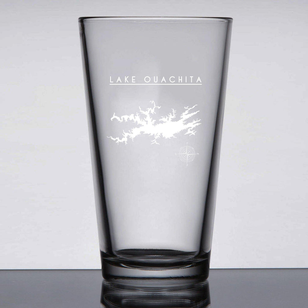 Lake Ouachita Laser Etched Beer Pint Glass - Houseboat Kings