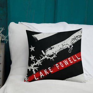 Lake Powell American Flag | Thin Red Line | Premium Pillow Case w/ stuffing - Houseboat Kings