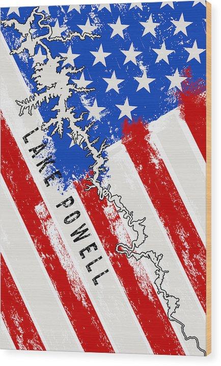 Lake Powell American Flag - Wood Print - Houseboat Kings