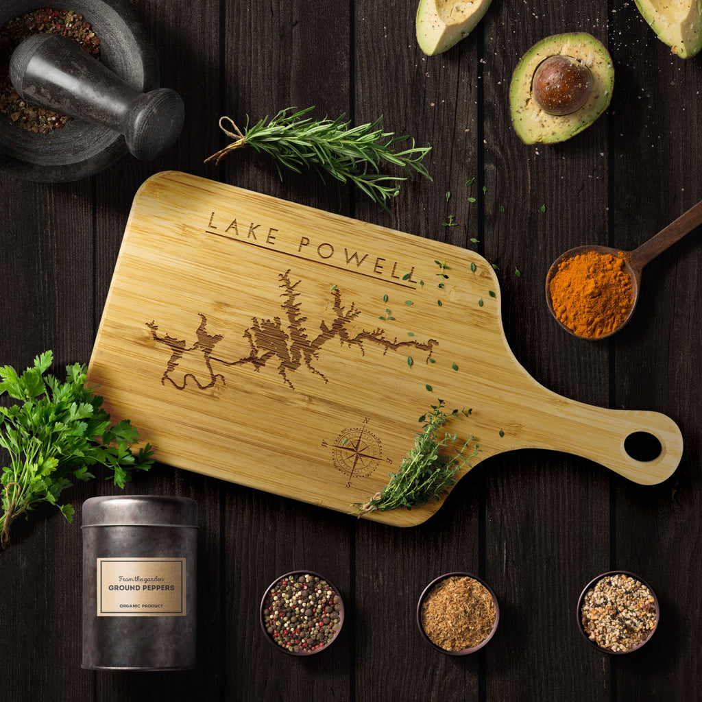 Lake Powell Bamboo Bar Board With Handle | Laser Etched | Lake Gift - Houseboat Kings