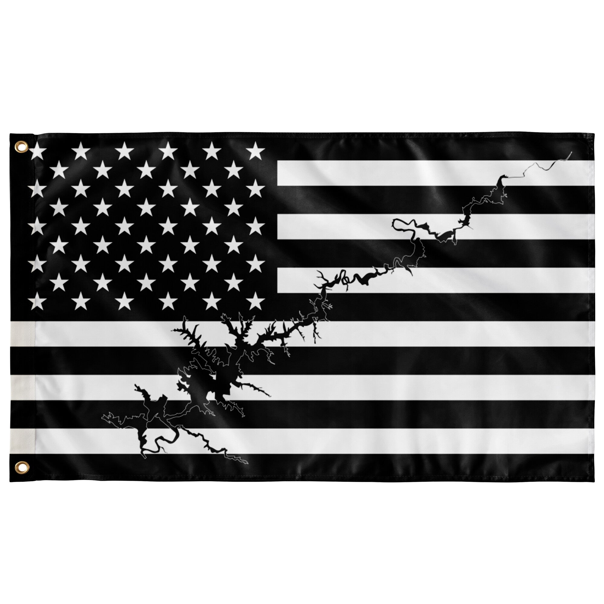 Lake Powell Black & White American Boat Flag Wall Art 