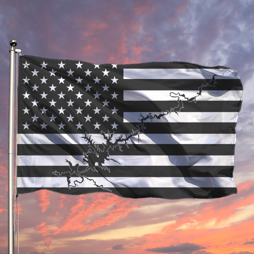 Lake Powell Black & White American Boat Flag Wall Art Single Sided - 36"x60" 