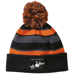 Lake Powell Embroidered Striped Beanie with Pom - Houseboat Kings