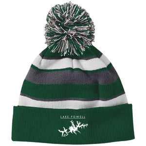 Lake Powell Embroidered Striped Beanie with Pom - Houseboat Kings