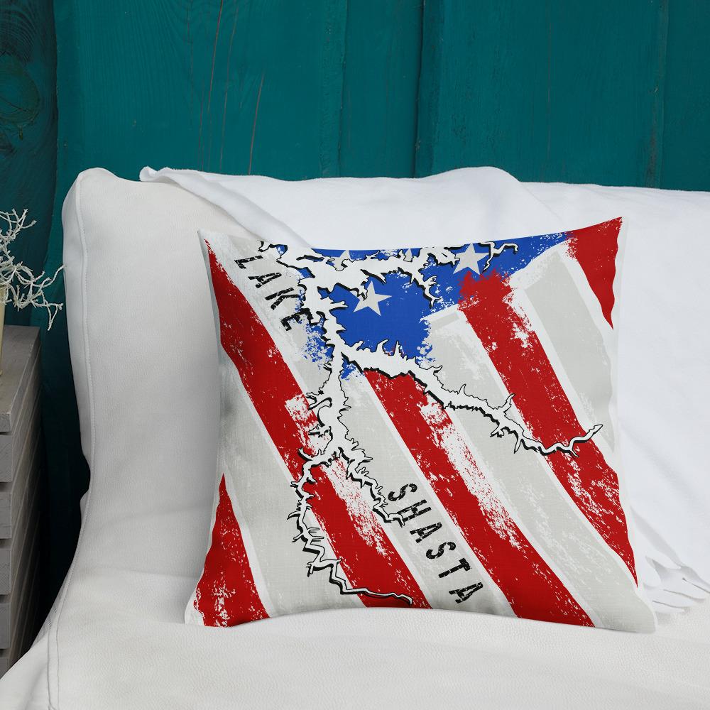 Lake Shasta American Flag | Premium Pillow Case w/ stuffing - Houseboat Kings