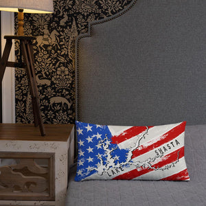 Lake Shasta American Flag | Premium Pillow Case w/ stuffing - Houseboat Kings