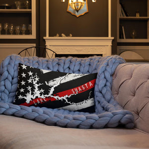 Lake Shasta American Flag | Thin Red Line | Premium Pillow Case w/ stuffing - Houseboat Kings