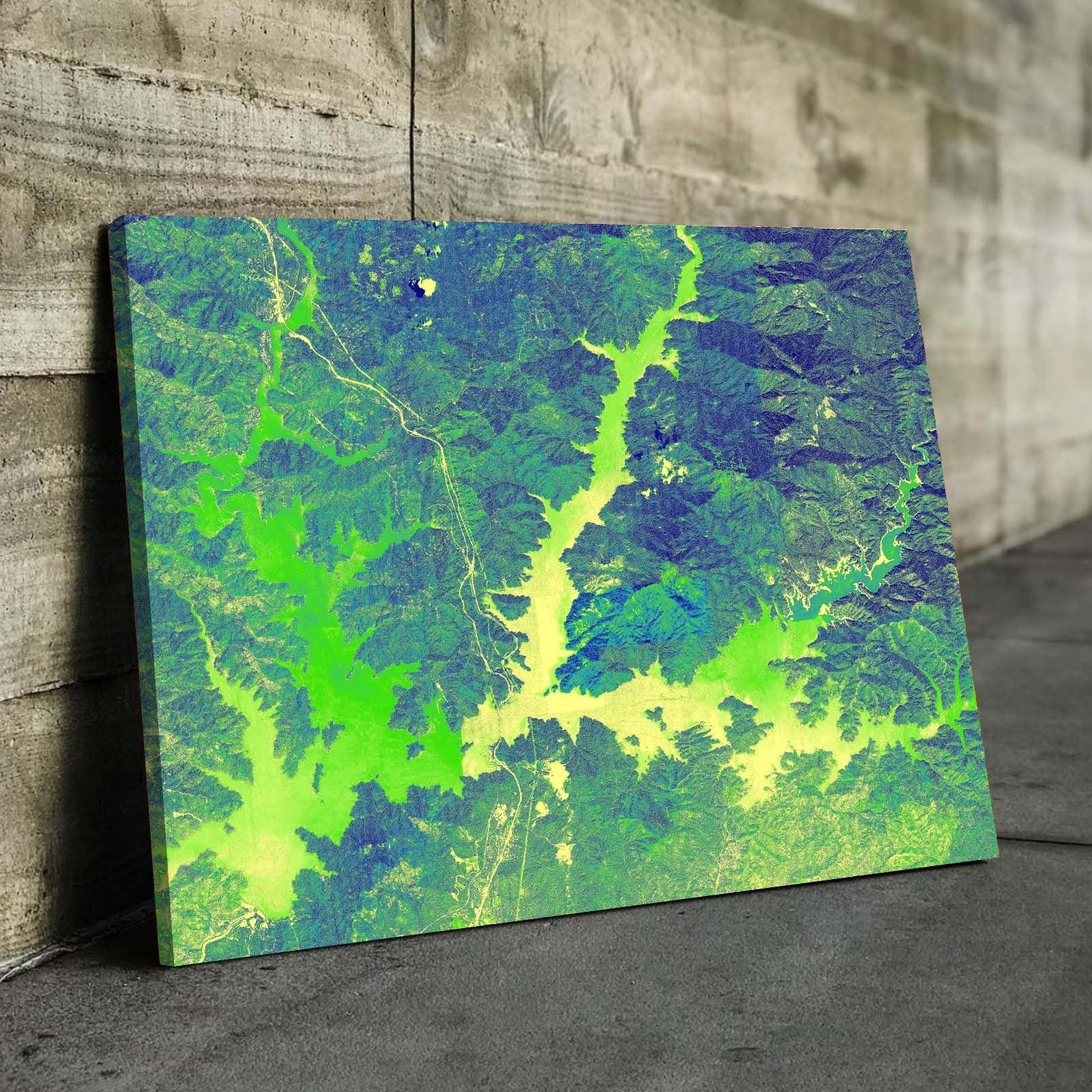 Lake Shasta Art From Space | Artistic Green | Gallery Quality Canvas Wrap - Houseboat Kings
