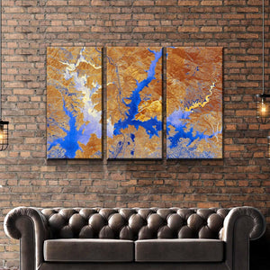 Lake Shasta Art From Space | Classy Blue and Gold | Gallery Quality Canvas Wrap - Houseboat Kings