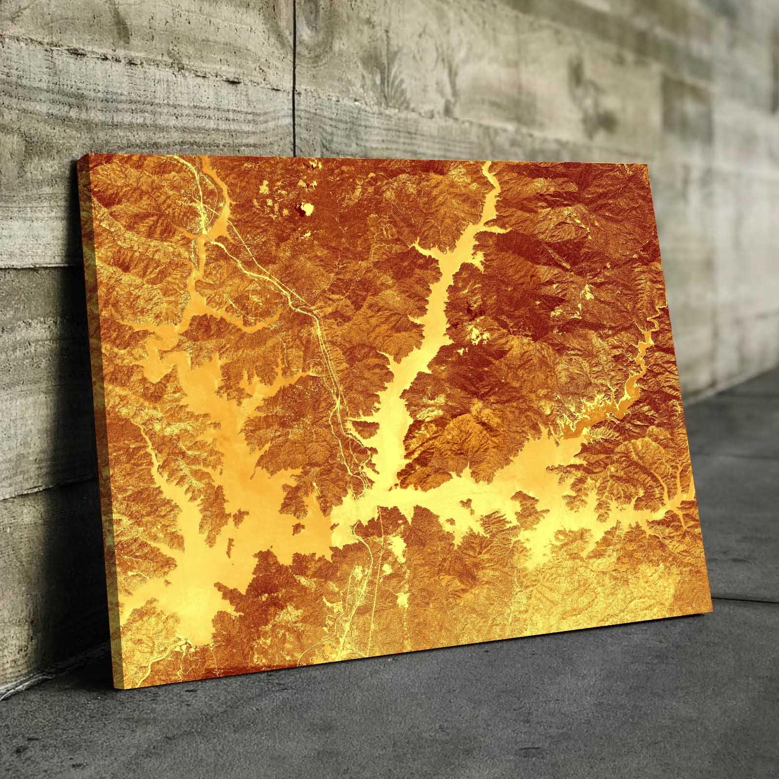 Lake Shasta Art From Space | Stunning Gold | Gallery Quality Canvas Wrap - Houseboat Kings