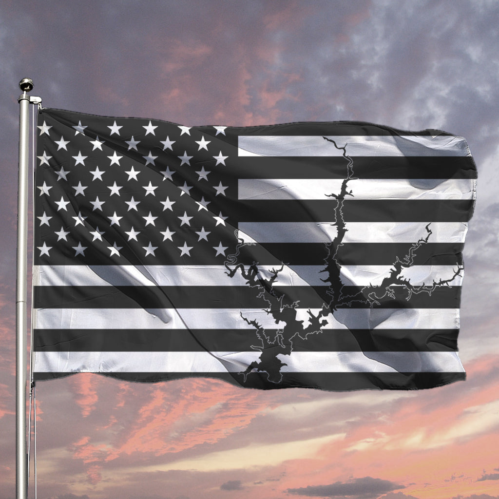 Lake Shasta Black & White American Boat Flag Wall Art Single Sided - 36"x60" 