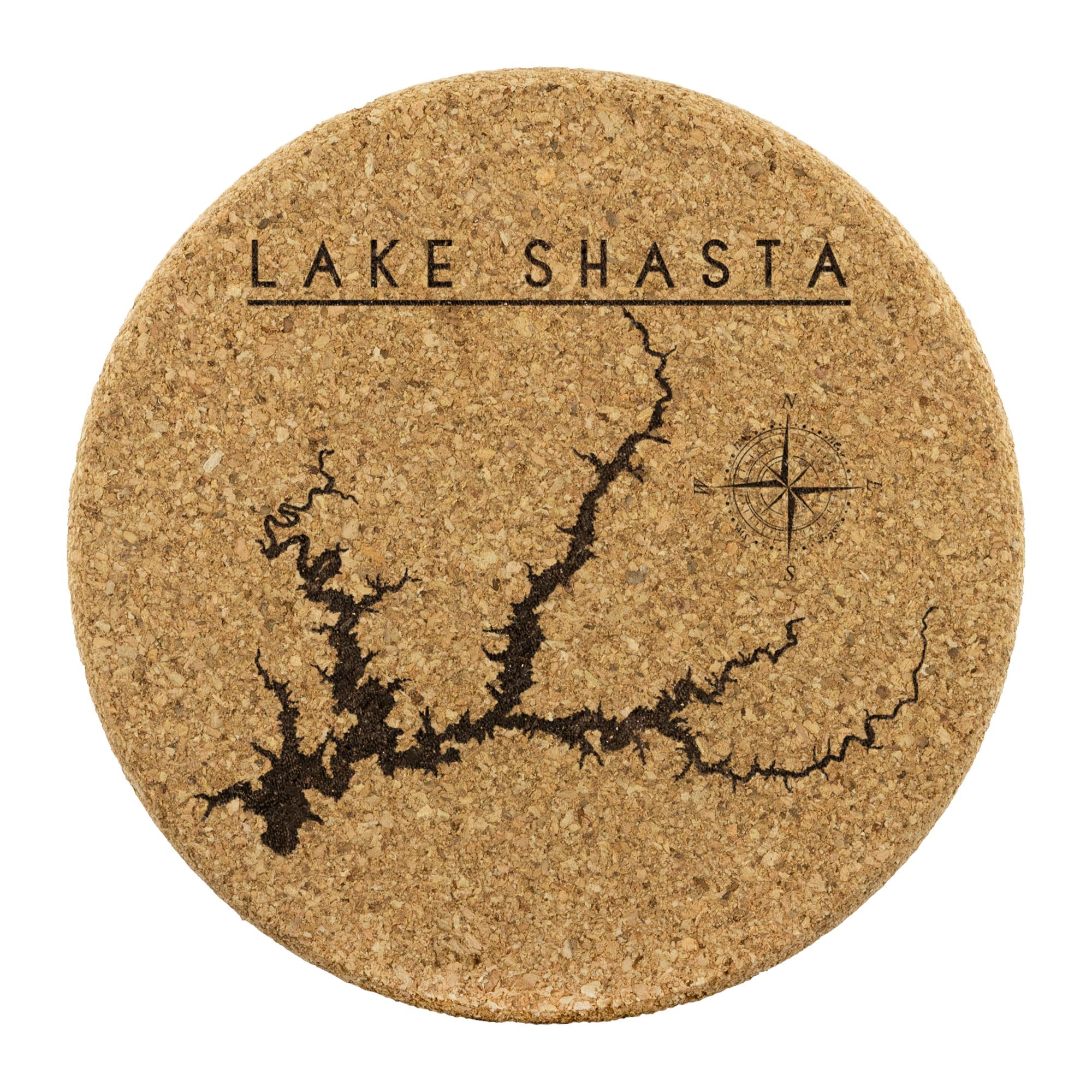 Lake Shasta | Cork Coaster | Laser Etched | 4-Pack | Lake Gift - Houseboat Kings