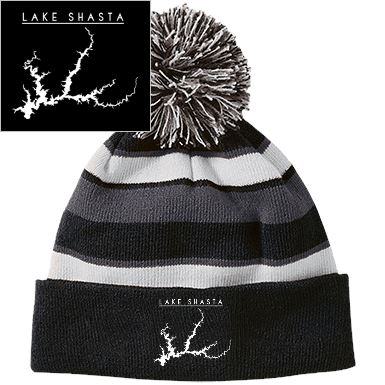 Lake Shasta Embroidered Striped Beanie with Pom - Houseboat Kings