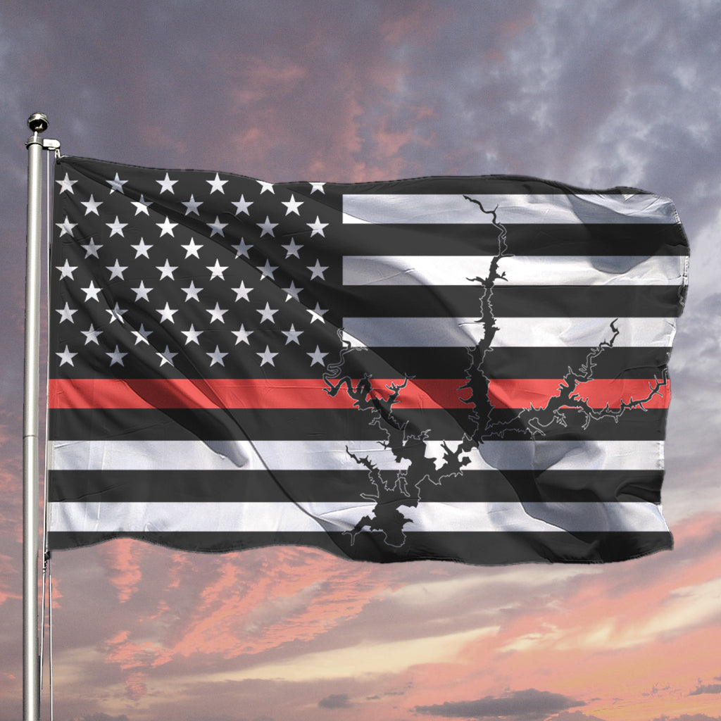 Lake Shasta Thin Red Line American Boat Flag Wall Art Single Sided - 36"x60" 
