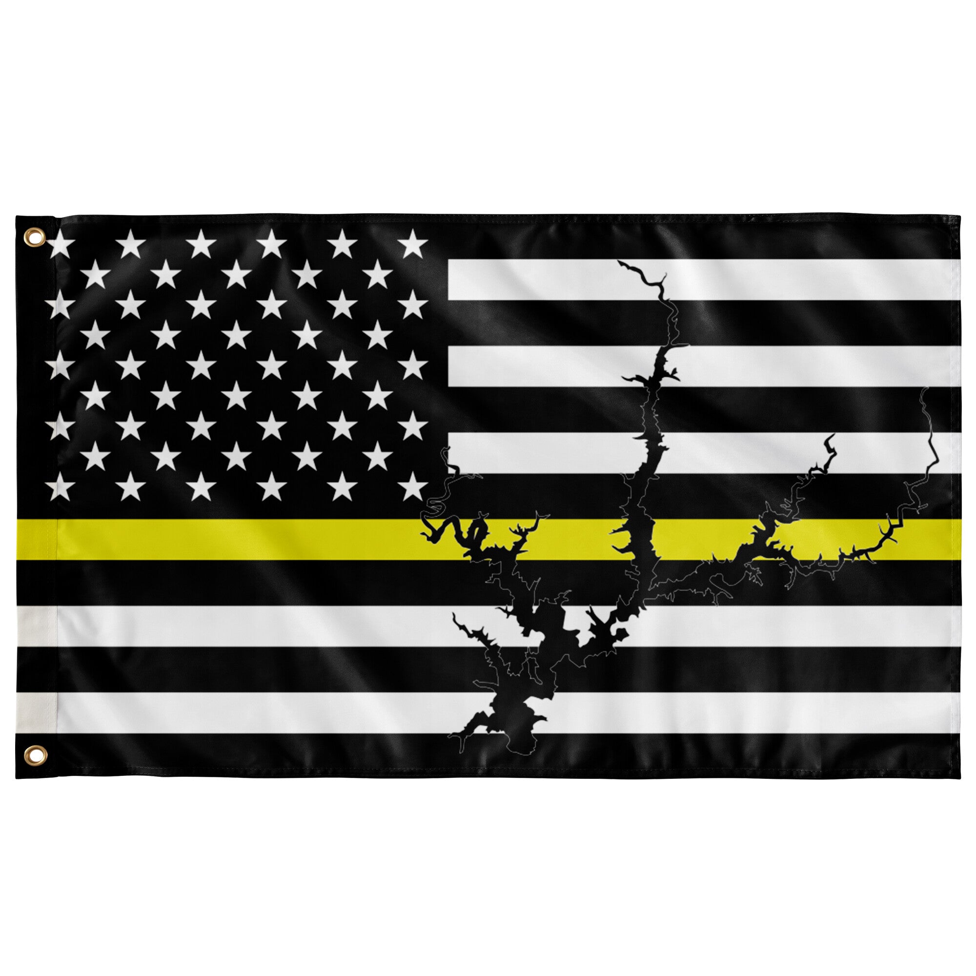 Lake Shasta Thin Yellow Line American Boat Flag Wall Art 