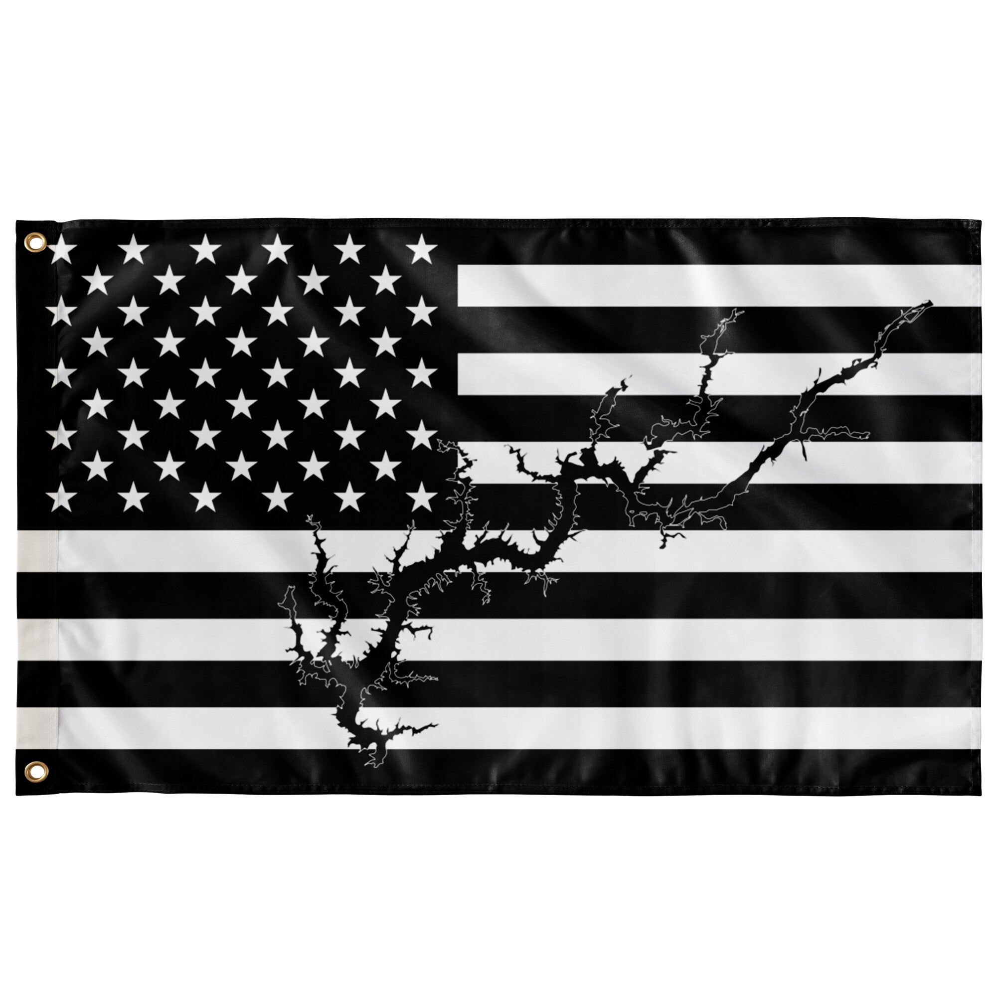 Lake Wylie Black & White American Boat Flag Wall Art 
