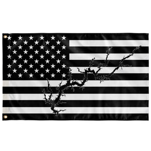 Lake Wylie Black & White American Boat Flag Wall Art 