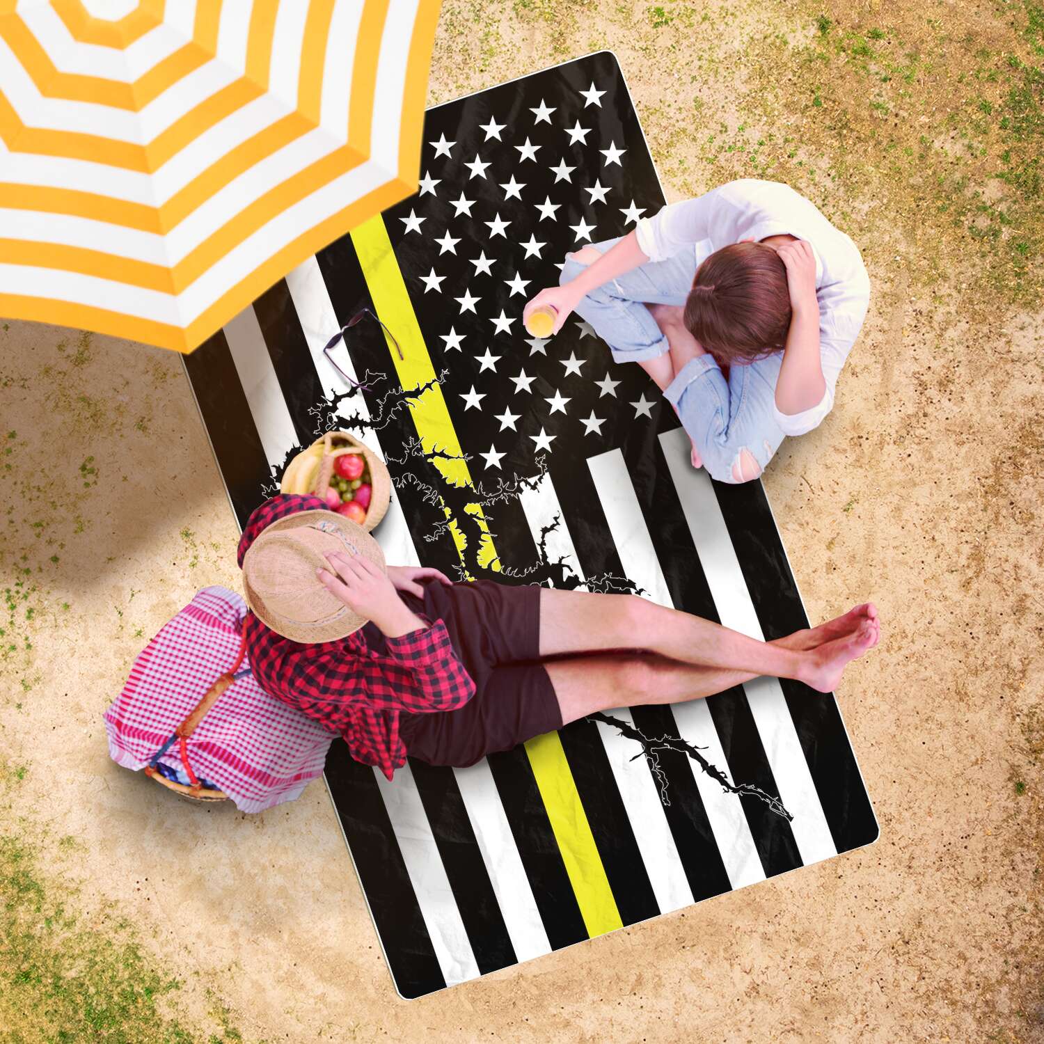 Lake Wylie Oversized Beach Towel - Thin Yellow Line – Personalized Freeform Beach Towel - AOP 
