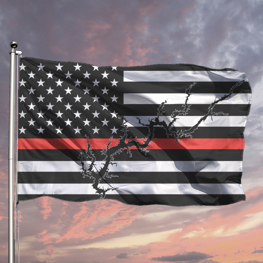 Lake Wylie Thin Red Line American Boat Flag Wall Art Single Sided - 36"x60" 