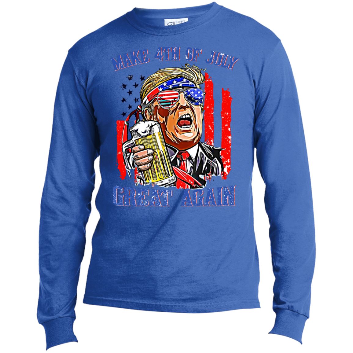 Make 4th Of July Great Again Trump USA100LS Long Sleeve Made in the US T-Shirt - Houseboat Kings